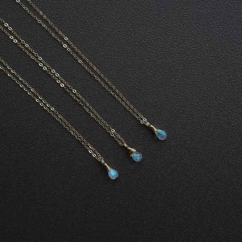 透明感迷你小圓水滴切割 月光石 14Kgf 包金項鍊 鎖骨鍊 疊搭混搭