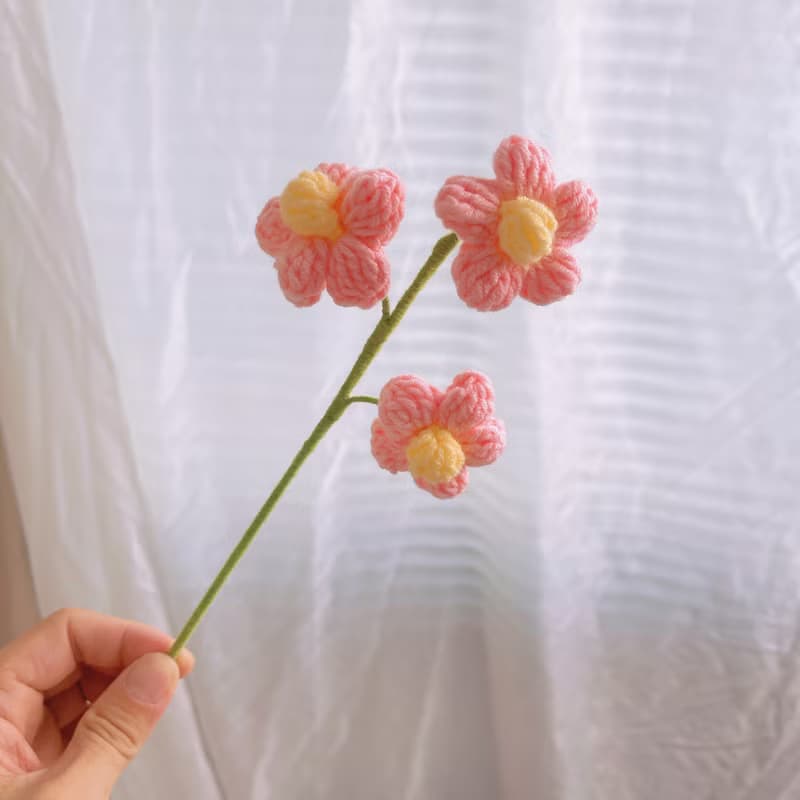 2025母親節花束手工鉤針編織光芒四射的花朵花束 - 粉紅色玫瑰、