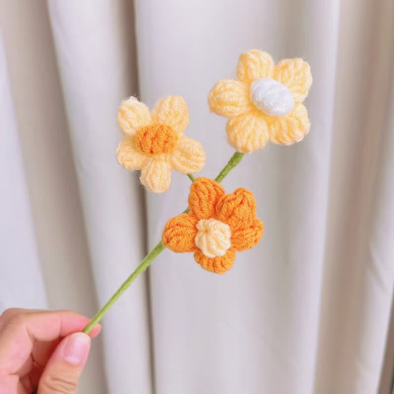 2025母親節花束手工鉤針編織光芒四射的花朵花束 - 粉紅色玫瑰、