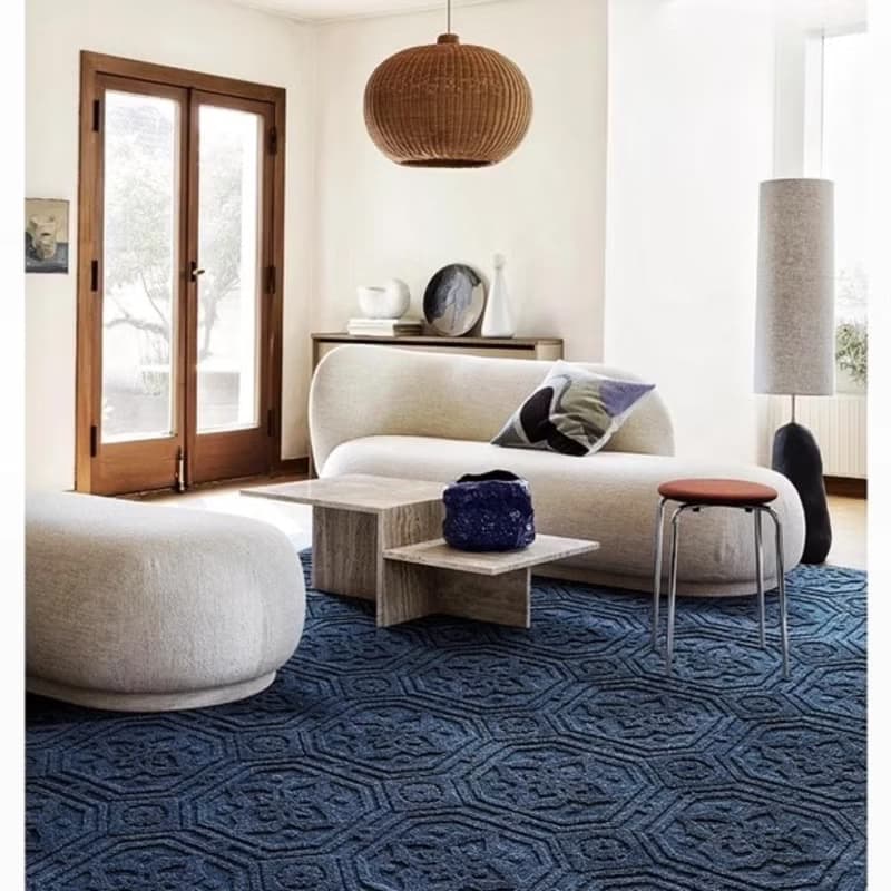 法式風 手作紐西蘭羊毛地毯 藍色城堡 客廳臥室床邊墊 家居裝飾