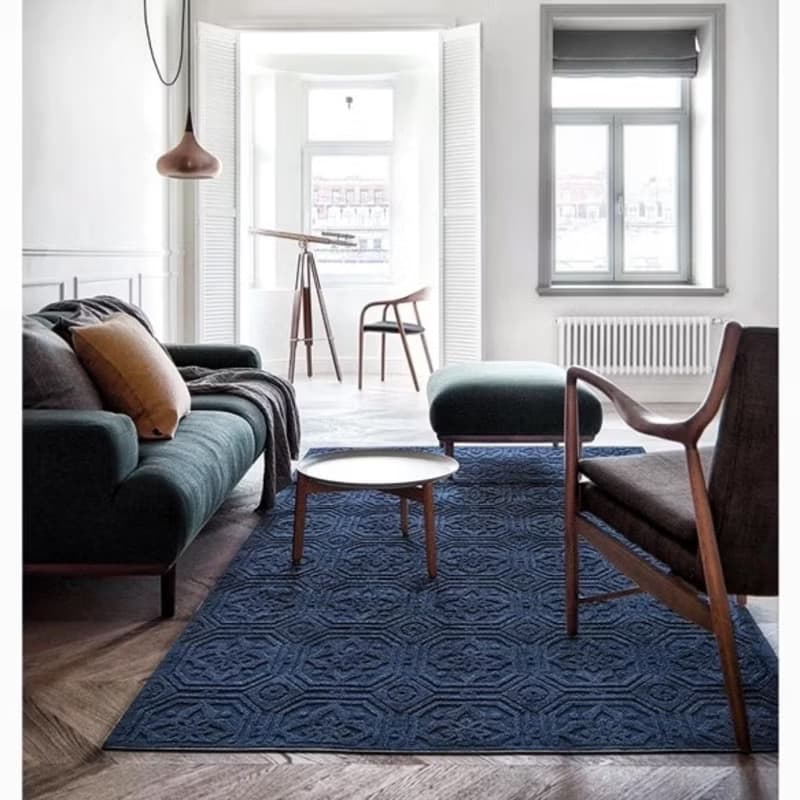 法式風 手作紐西蘭羊毛地毯 藍色城堡 客廳臥室床邊墊 家居裝飾