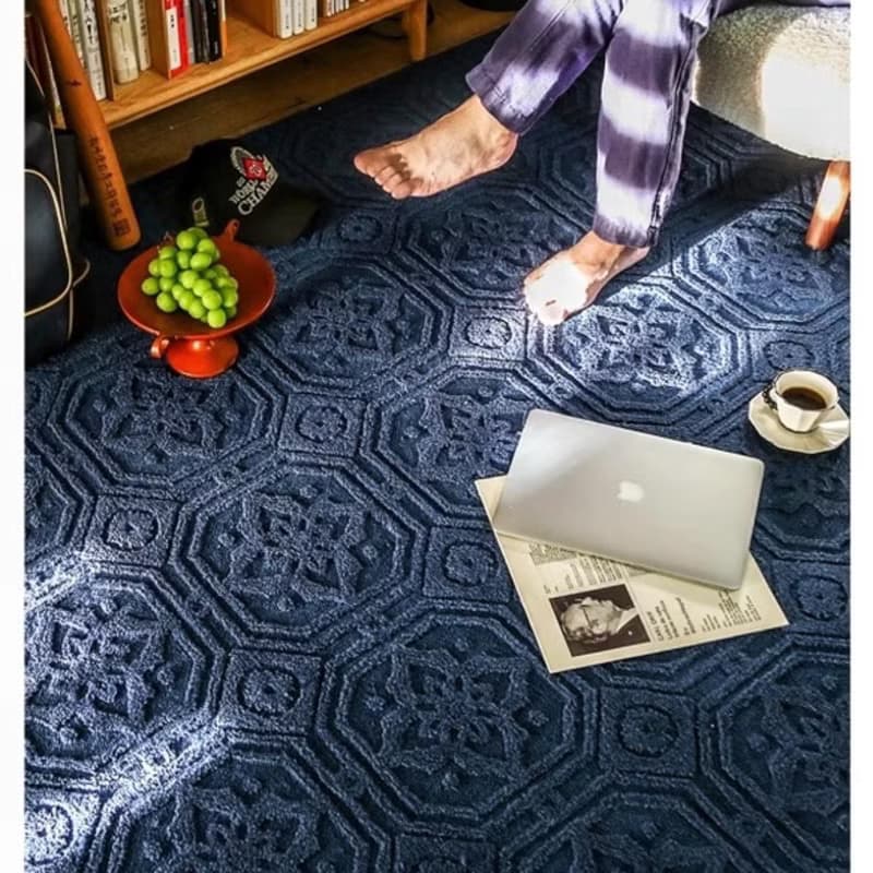 法式風 手作紐西蘭羊毛地毯 藍色城堡 客廳臥室床邊墊 家居裝飾