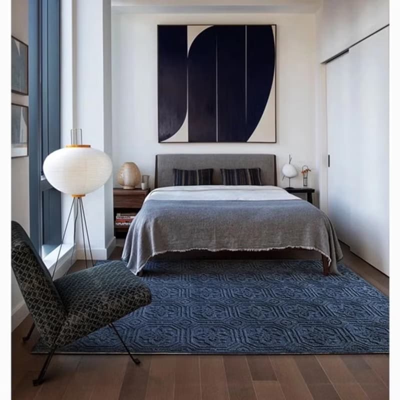 法式風 手作紐西蘭羊毛地毯 藍色城堡 客廳臥室床邊墊 家居裝飾