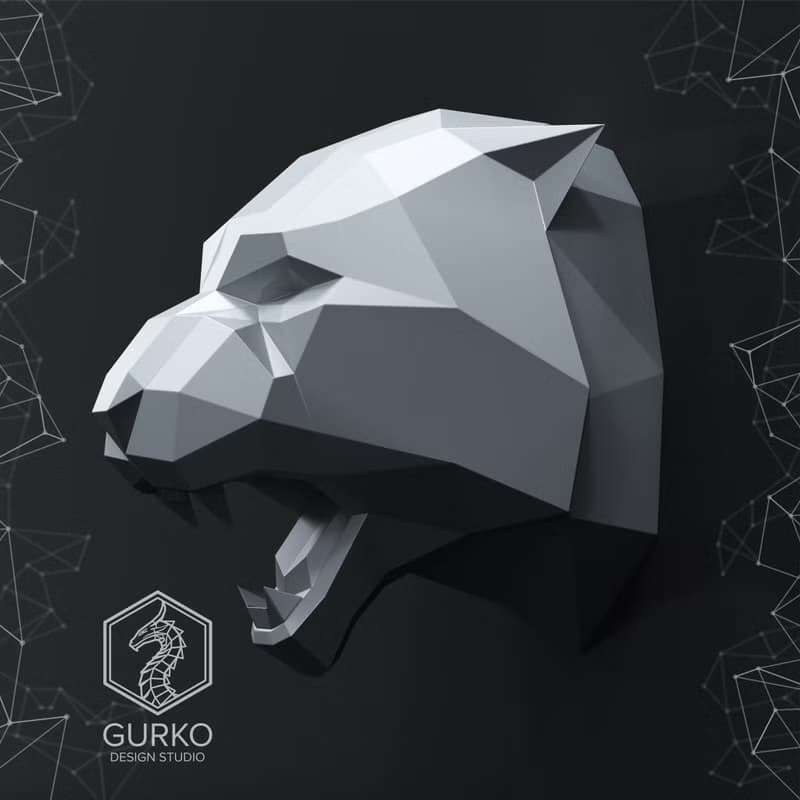 【數位】Tiger Head Metal Papercraft, DXF, Gurko, Pepakura, Template, 3D Origami, Weldart