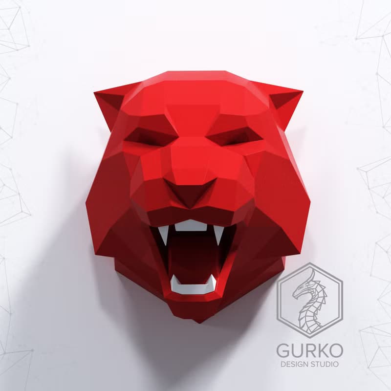 【數位】Tiger Head Metal Papercraft, DXF, Gurko, Pepakura, Template, 3D Origami, Weldart