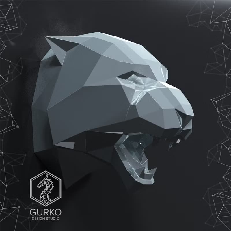 【數位】Tiger Head Metal Papercraft, DXF, Gurko, Pepakura, Template, 3D Origami, Weldart