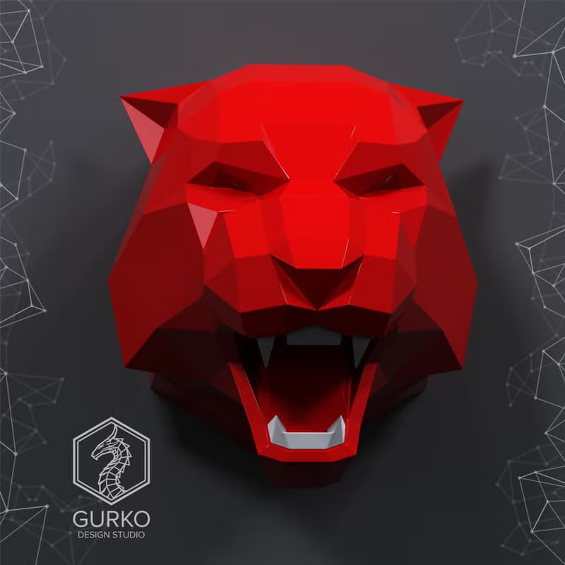 【數位】Tiger Head Metal Papercraft, DXF, Gurko, Pepakura, Template, 3D Origami, Weldart