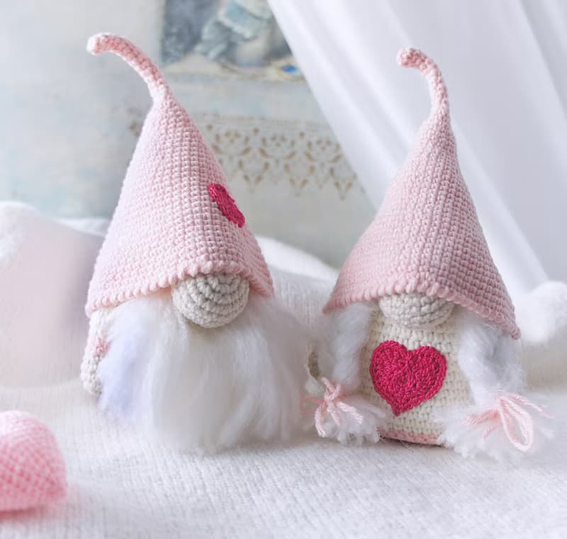 Couple Pink Valentine Gnomes, Stuffed Doll Ornament, Scandinavian Gnome