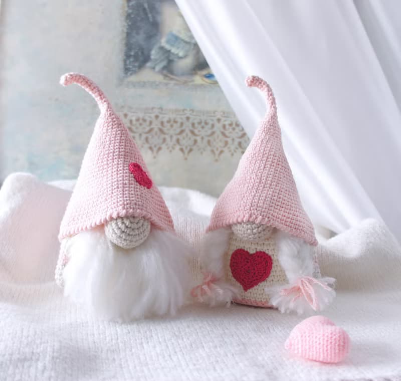 Couple Pink Valentine Gnomes, Stuffed Doll Ornament, Scandinavian Gnome