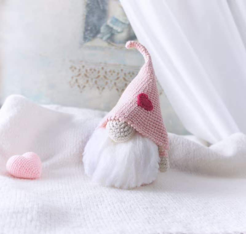 Couple Pink Valentine Gnomes, Stuffed Doll Ornament, Scandinavian Gnome