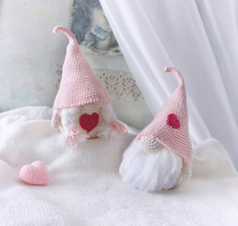 Couple Pink Valentine Gnomes, Stuffed Doll Ornament, Scandinavian Gnome