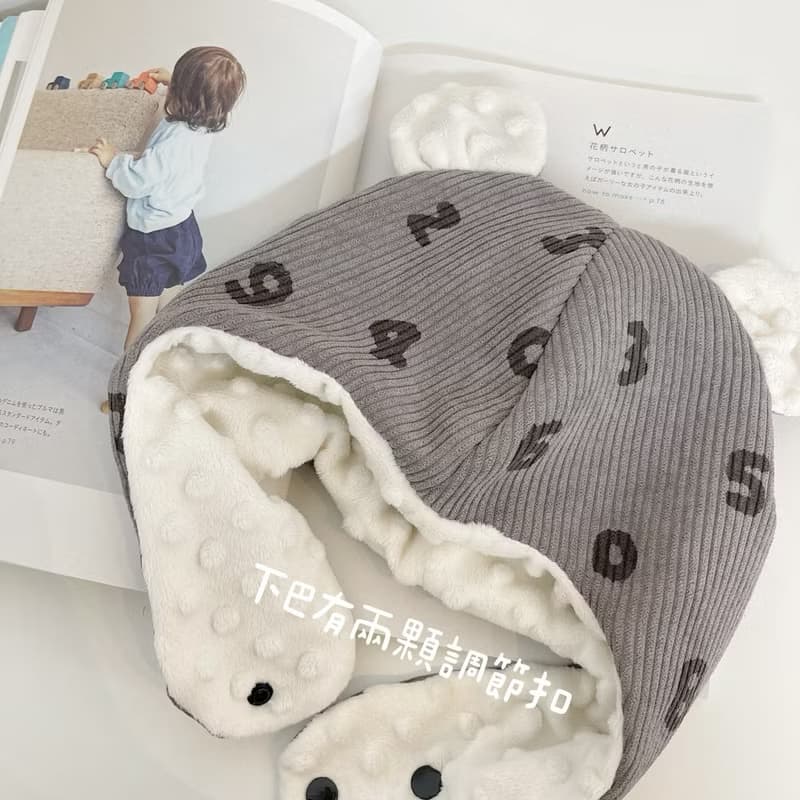 星空灰翻玩數字學 手工高品質豆絨保暖寶寶飛行帽 遮耳帽