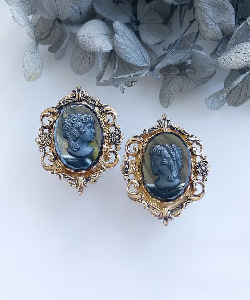 Vintage Jewelry 西洋古董飾品 CAMEO 優雅氣質 仕女 夾式耳環
