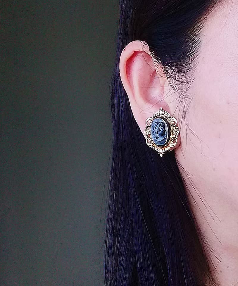 Vintage Jewelry 西洋古董飾品 CAMEO 優雅氣質 仕女 夾式耳環