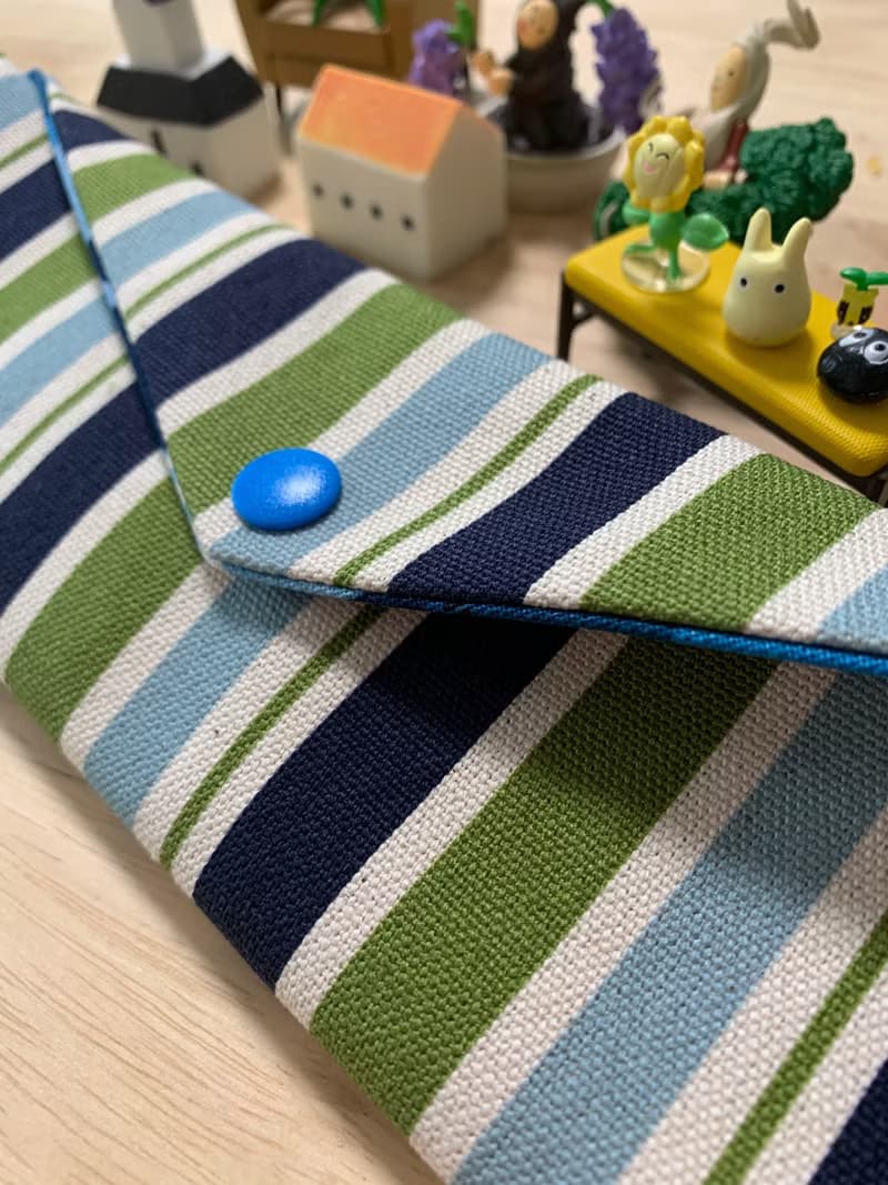 文青風環保純棉筷袋 條紋厚帆布 質感原胚 藍綠相間 日本 潮物