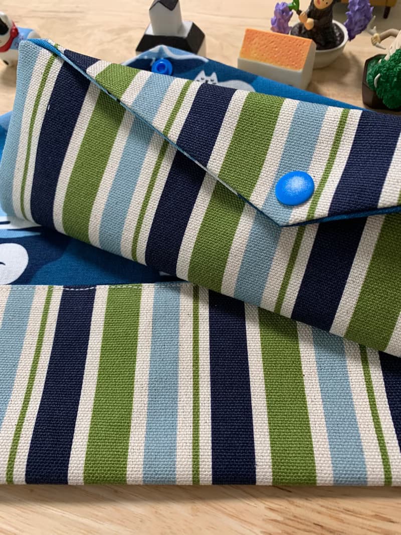 文青風環保純棉筷袋 條紋厚帆布 質感原胚 藍綠相間 日本 潮物
