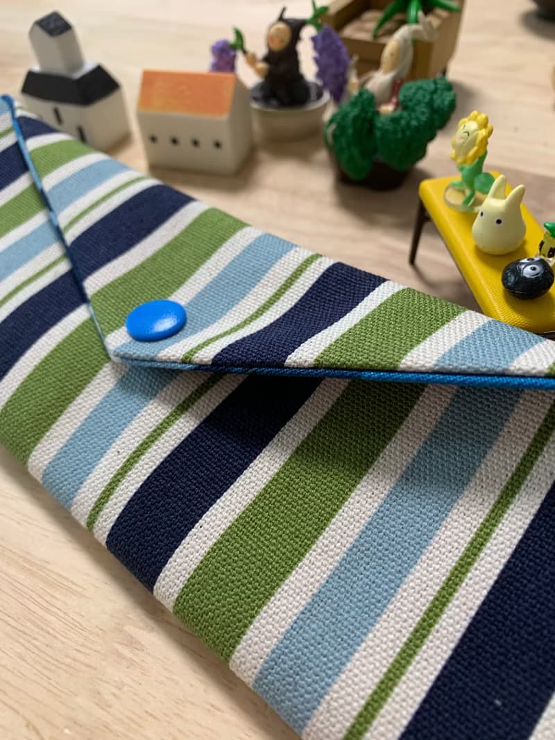 文青風環保純棉筷袋 條紋厚帆布 質感原胚 藍綠相間 日本 潮物