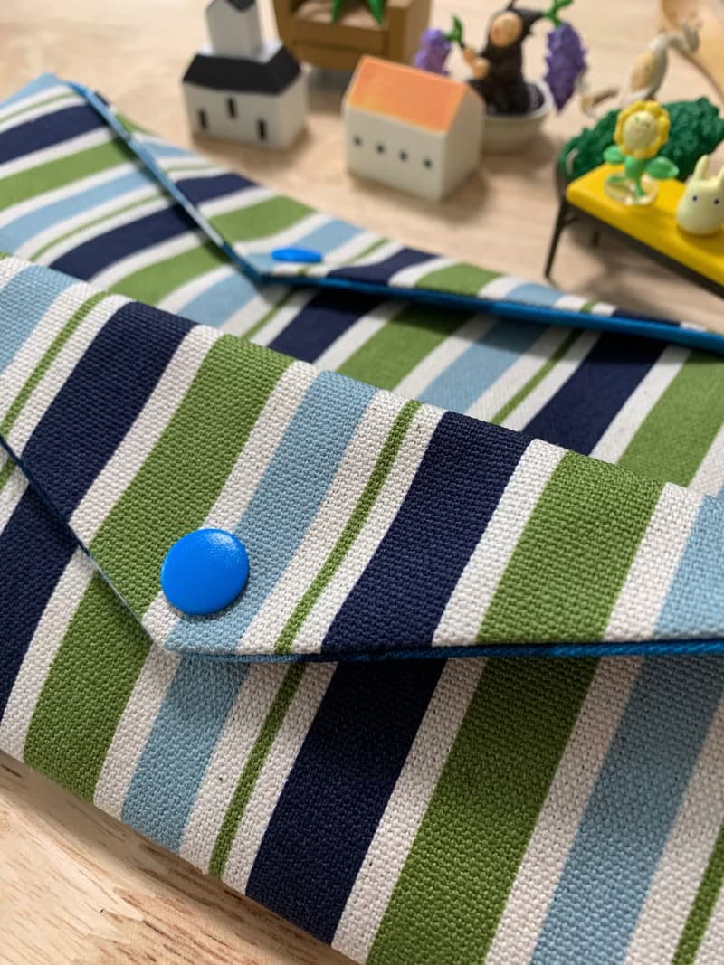 文青風環保純棉筷袋 條紋厚帆布 質感原胚 藍綠相間 日本 潮物