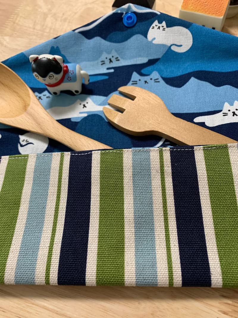 文青風環保純棉筷袋 條紋厚帆布 質感原胚 藍綠相間 日本 潮物