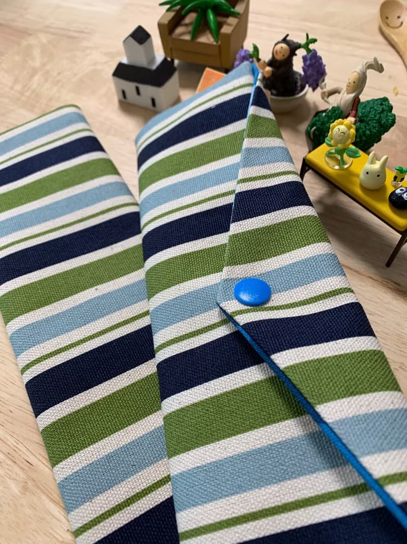 文青風環保純棉筷袋 條紋厚帆布 質感原胚 藍綠相間 日本 潮物