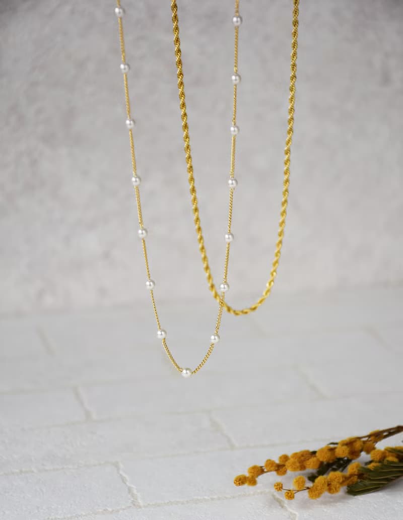 黃銅珍珠鎖骨鍊雙鍊混搭