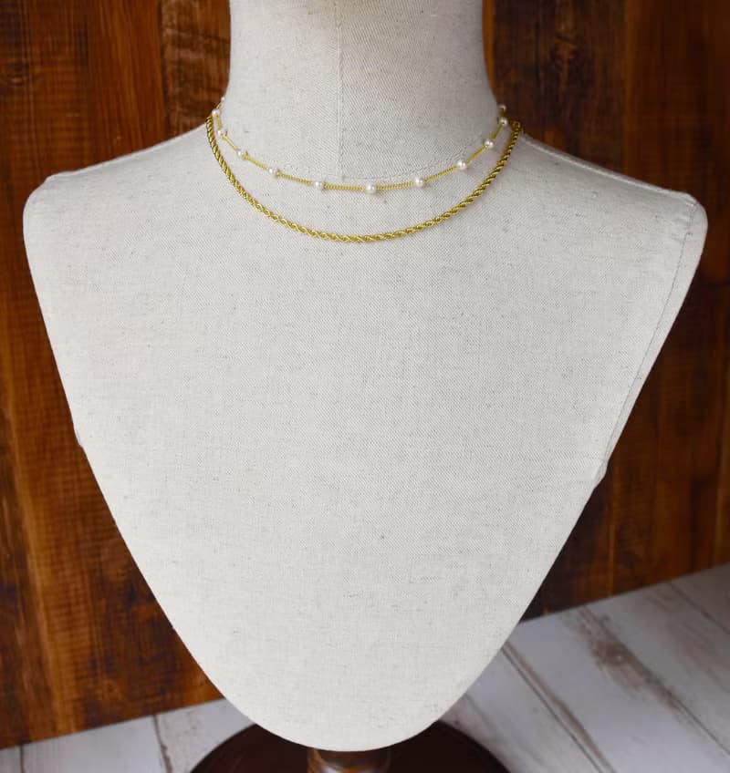 黃銅珍珠鎖骨鍊雙鍊混搭