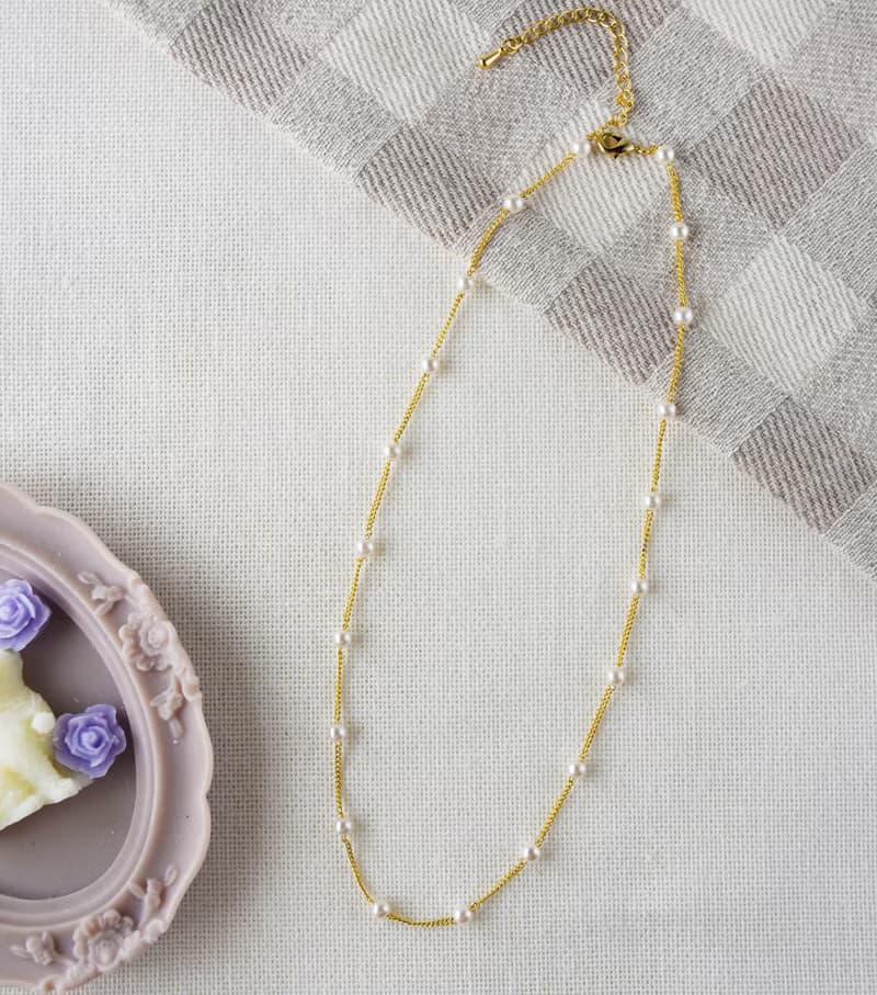 黃銅珍珠鎖骨鍊雙鍊混搭