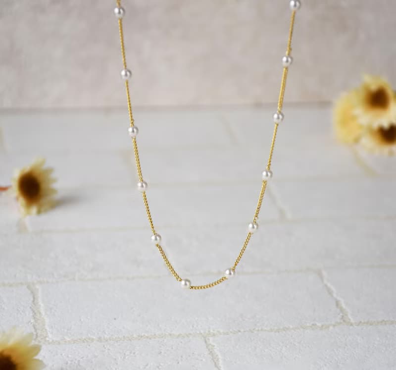 黃銅珍珠鎖骨鍊雙鍊混搭