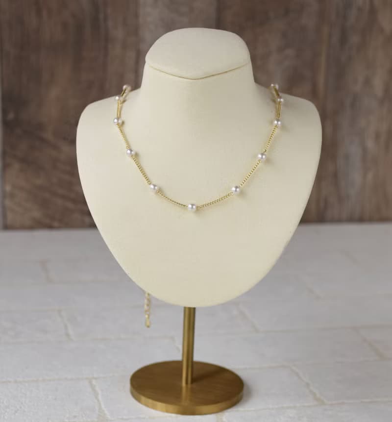 黃銅珍珠鎖骨鍊雙鍊混搭