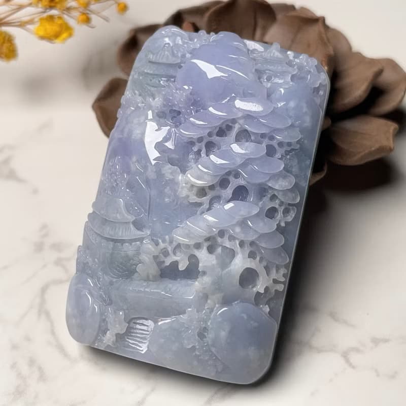 紫羅蘭翡翠山水牌 | 天然緬甸玉翡翠A貨 | 送禮