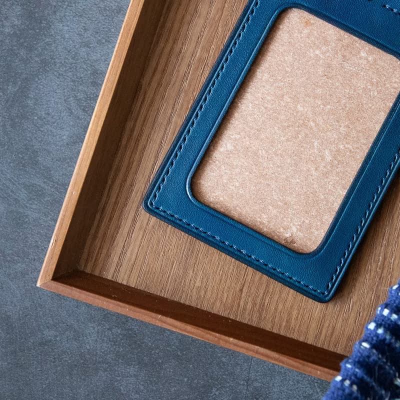 植物鞣手工皮革證件套 附頸繩 海洋藍 id card holder