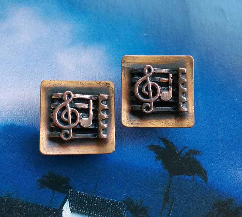 Vintage Jewelry 西洋古董飾品  Copper 音符 樂譜造型 夾式耳環