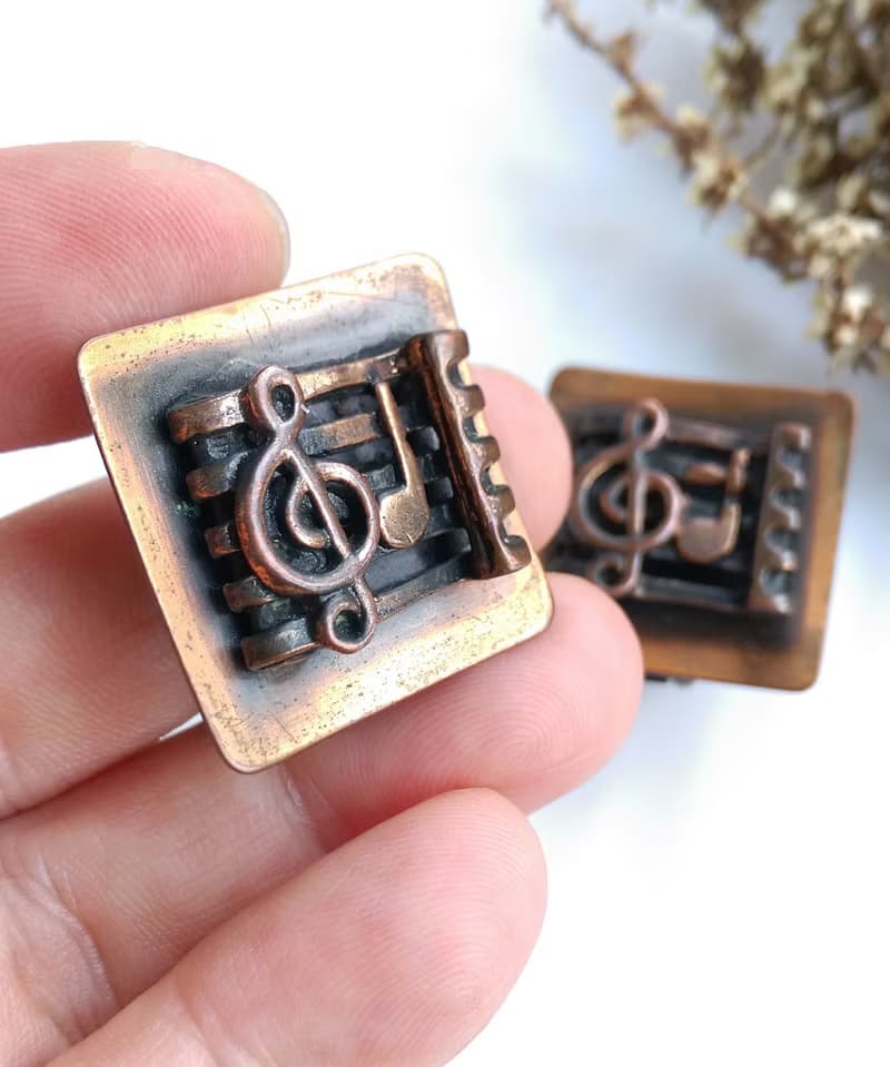 Vintage Jewelry 西洋古董飾品  Copper 音符 樂譜造型 夾式耳環