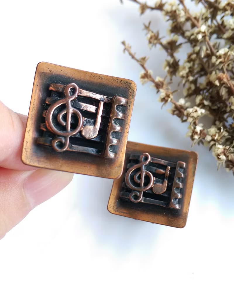 Vintage Jewelry 西洋古董飾品  Copper 音符 樂譜造型 夾式耳環