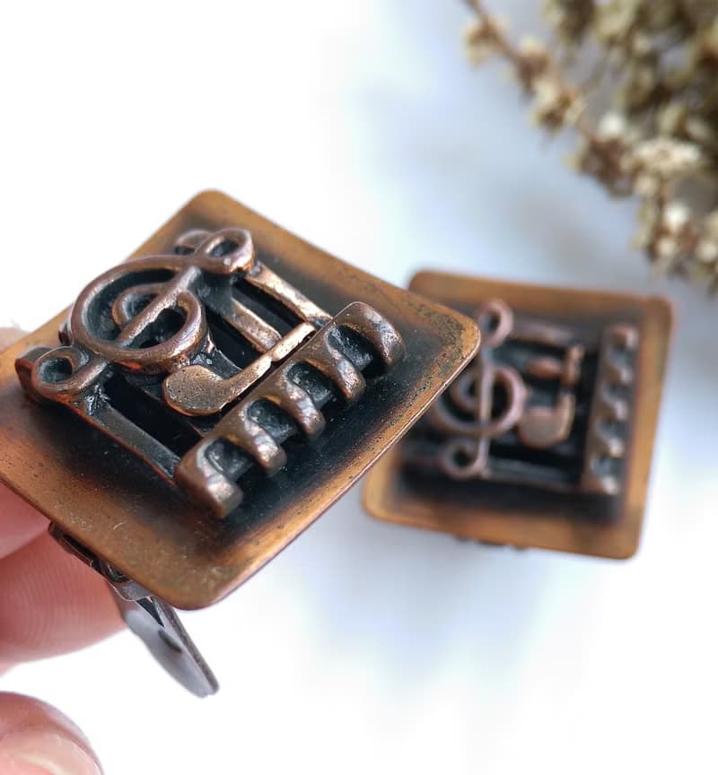 Vintage Jewelry 西洋古董飾品  Copper 音符 樂譜造型 夾式耳環