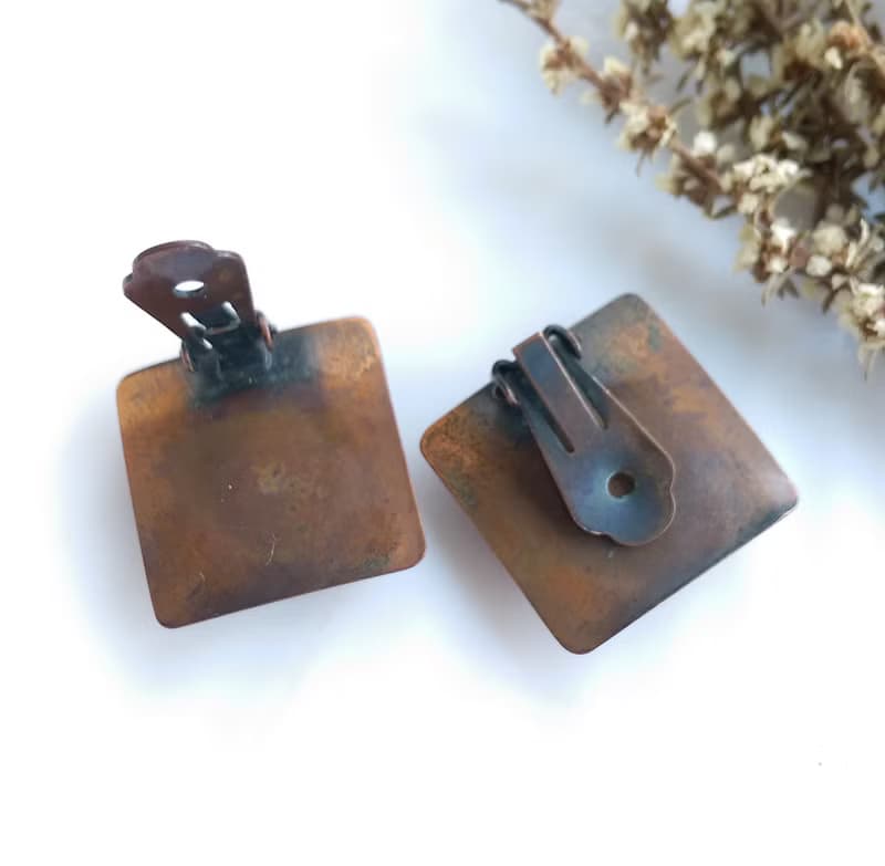 Vintage Jewelry 西洋古董飾品  Copper 音符 樂譜造型 夾式耳環