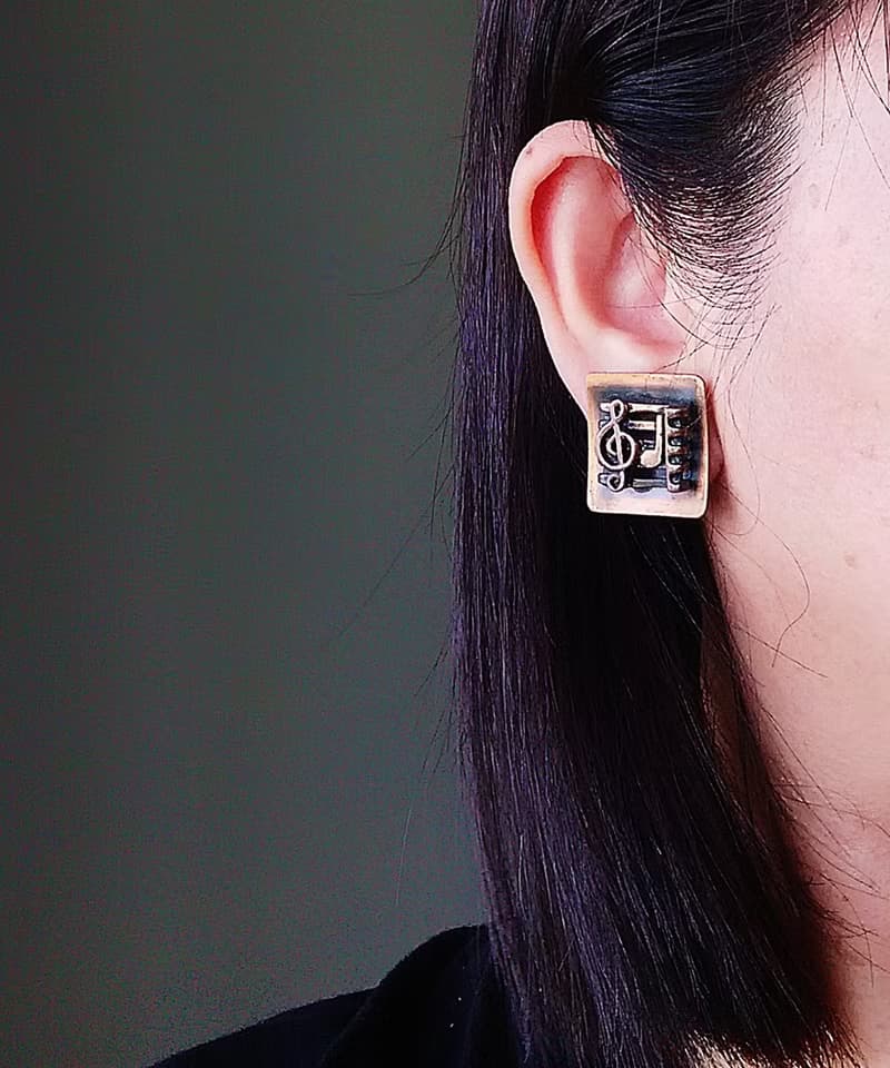 Vintage Jewelry 西洋古董飾品  Copper 音符 樂譜造型 夾式耳環