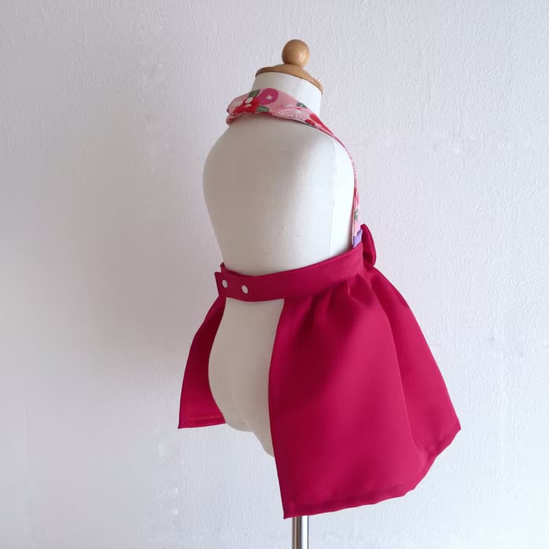 Kawaii Kimono Bib Dress(日本和服圍兜) - 椿 Pink - Wine