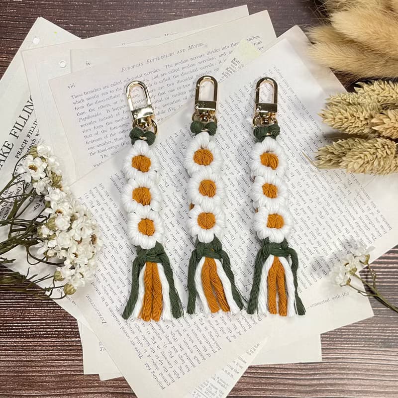 Macrame 編織 小雛菊 花朵 鑰匙圈 吊飾