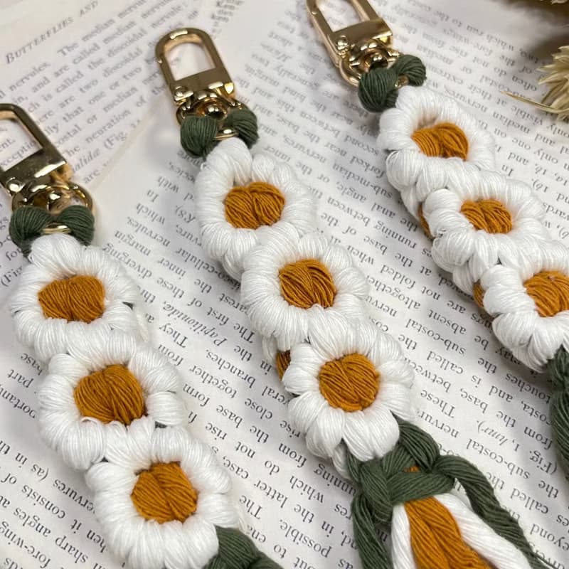 Macrame 編織 小雛菊 花朵 鑰匙圈 吊飾