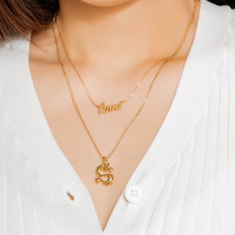 Dragon Silver Necklace 龍造型墜鍊 純銀鍍18K金項鍊 生肖項鍊