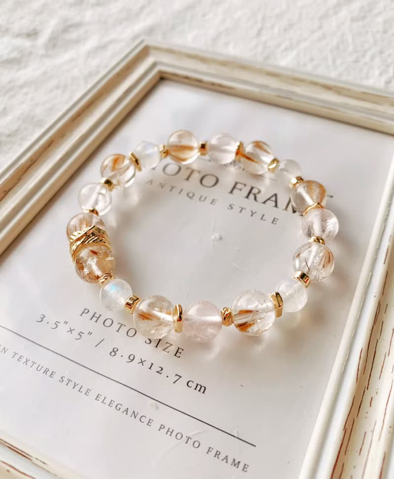 羽毛紫鈦晶/藍暈白月光石/冰種粉水晶 手作設計款能量水晶手鍊