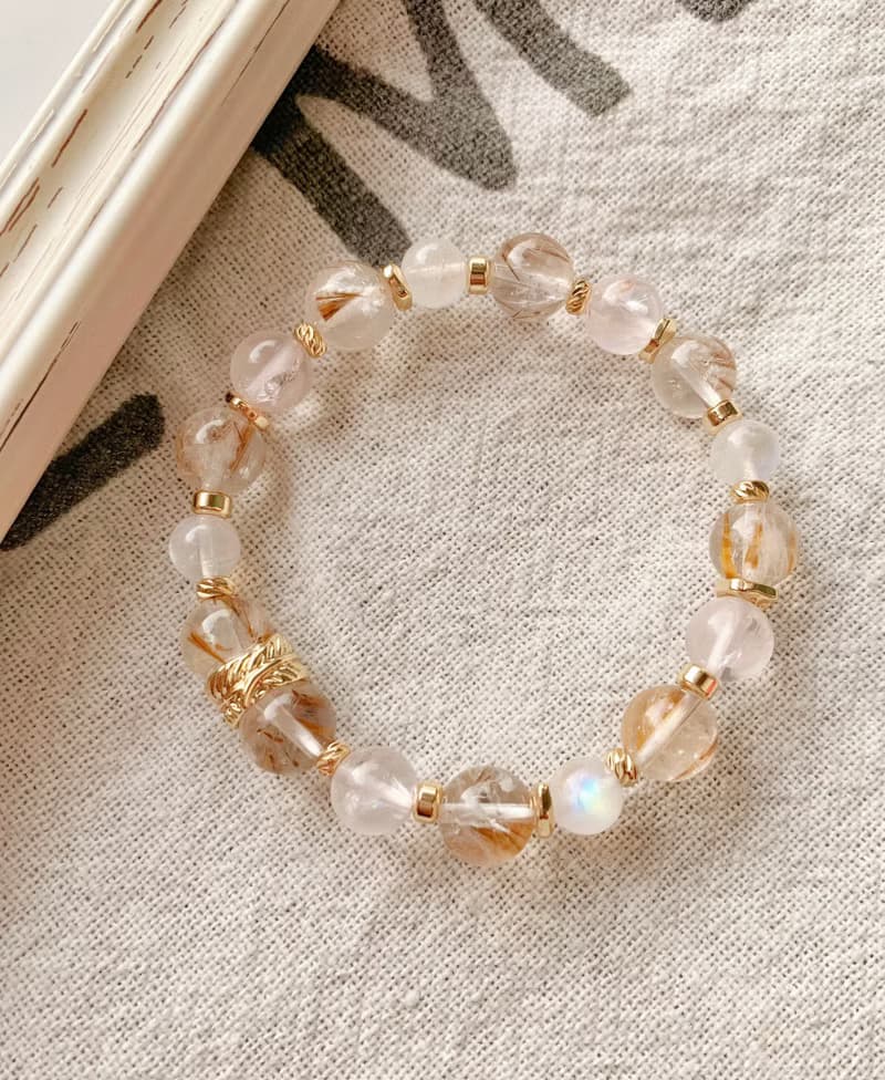 羽毛紫鈦晶/藍暈白月光石/冰種粉水晶 手作設計款能量水晶手鍊