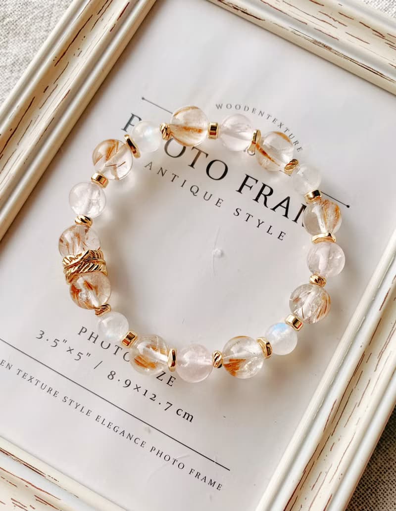 羽毛紫鈦晶/藍暈白月光石/冰種粉水晶 手作設計款能量水晶手鍊