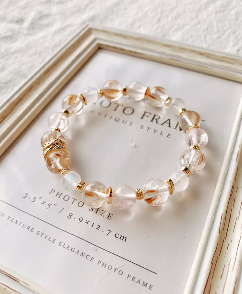 羽毛紫鈦晶/藍暈白月光石/冰種粉水晶 手作設計款能量水晶手鍊