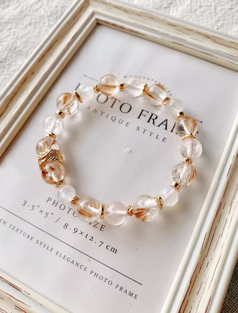 羽毛紫鈦晶/藍暈白月光石/冰種粉水晶 手作設計款能量水晶手鍊