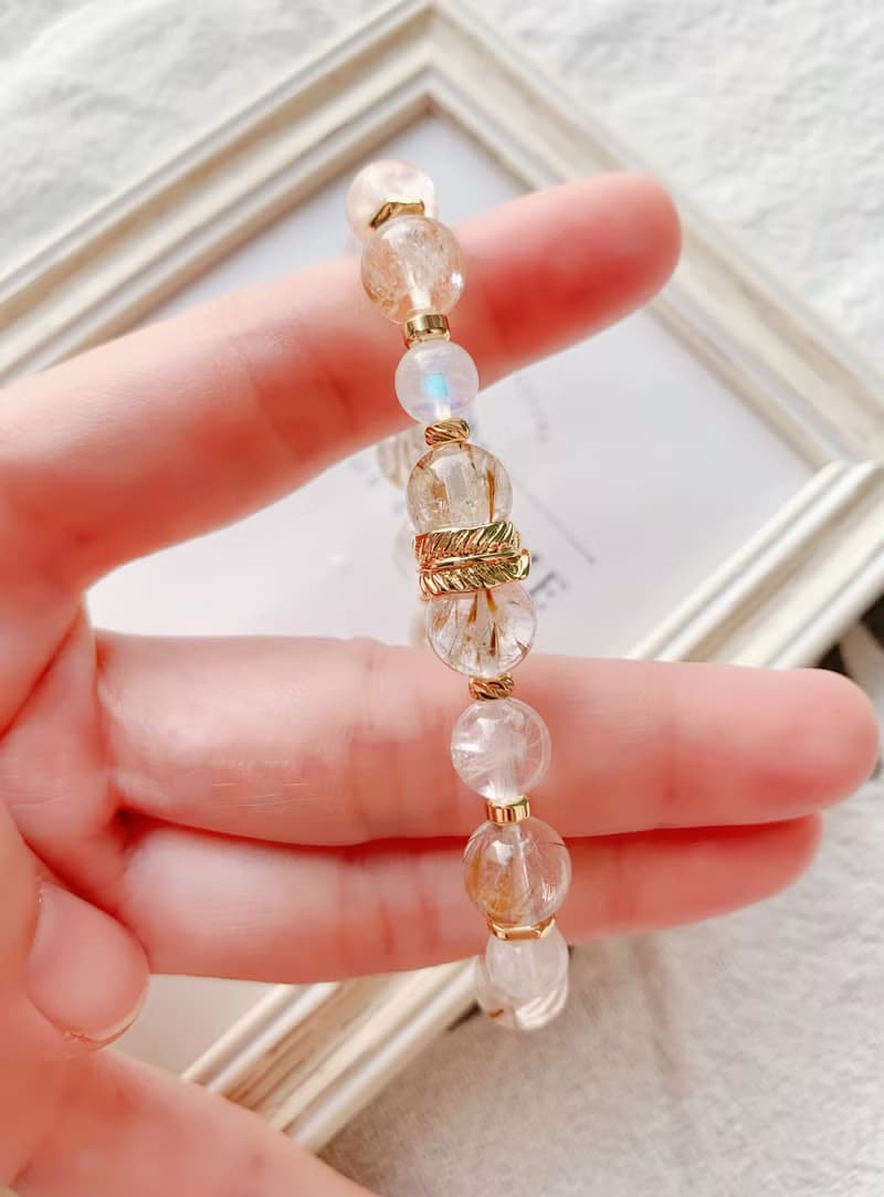 羽毛紫鈦晶/藍暈白月光石/冰種粉水晶 手作設計款能量水晶手鍊