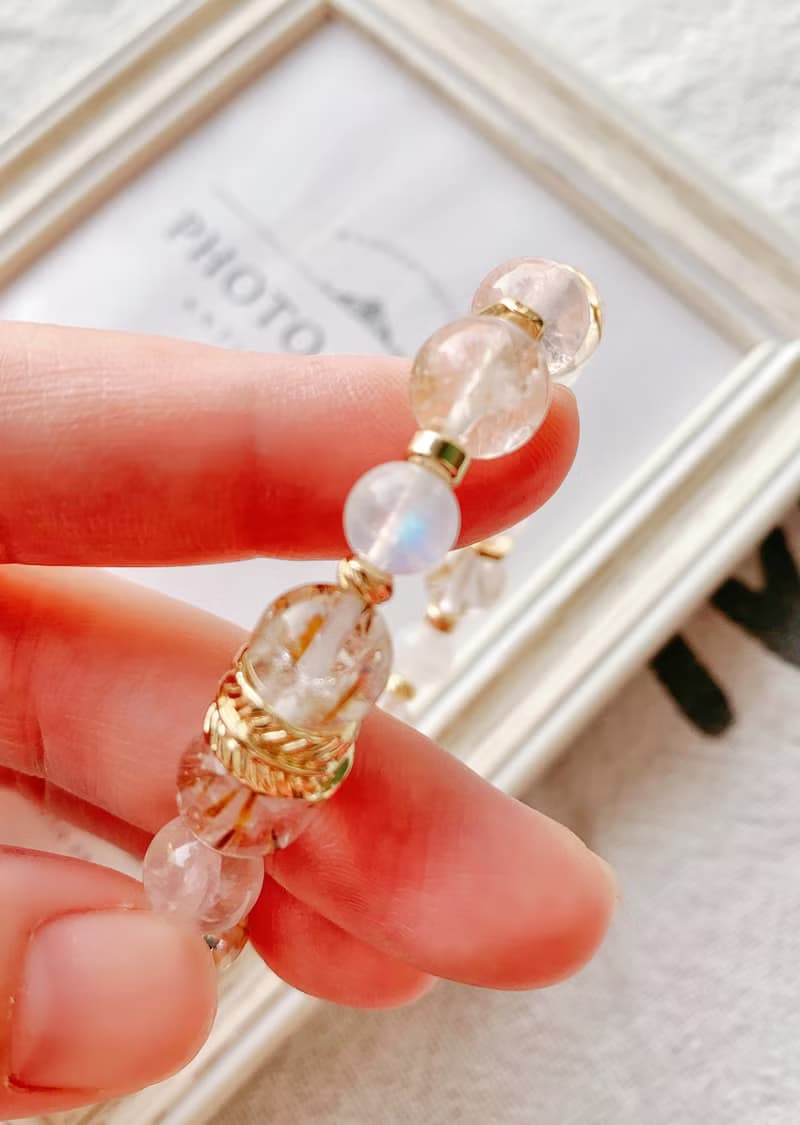 羽毛紫鈦晶/藍暈白月光石/冰種粉水晶 手作設計款能量水晶手鍊