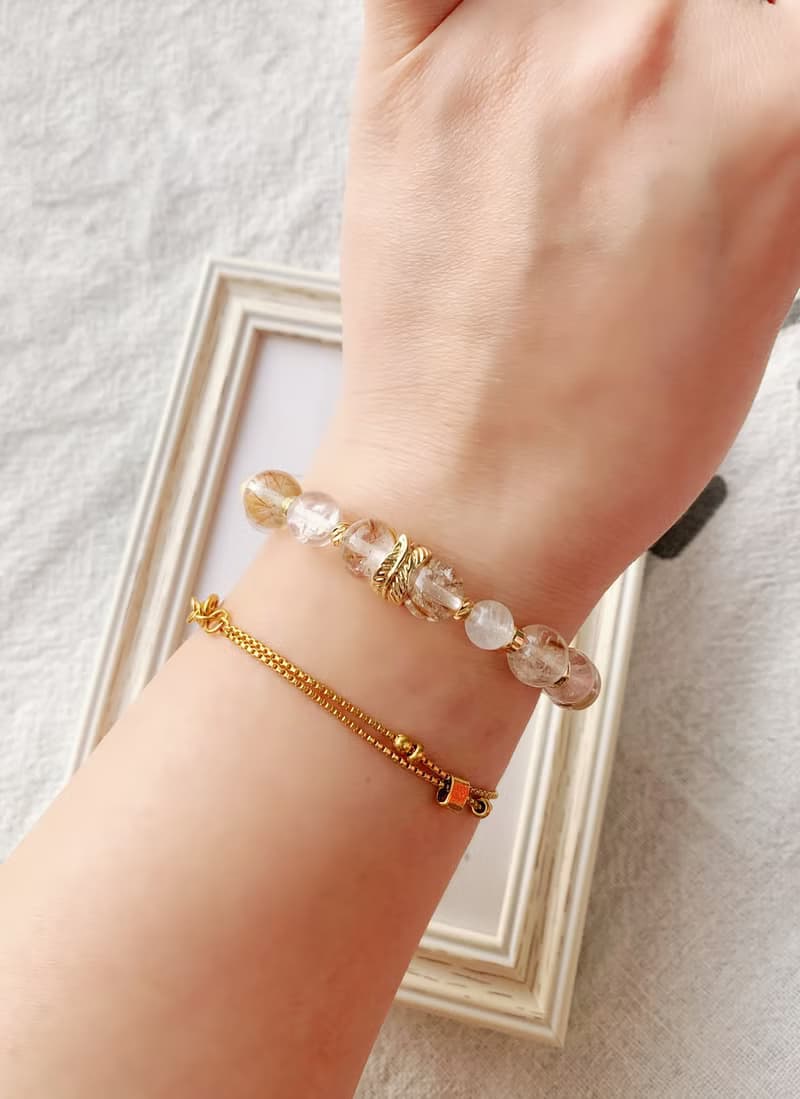 羽毛紫鈦晶/藍暈白月光石/冰種粉水晶 手作設計款能量水晶手鍊