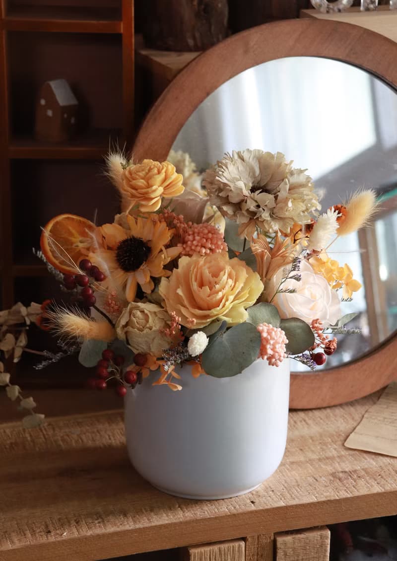 - 夏日香橙 - 永生開幕盆花 乾燥花 索拉花 新居禮 賀禮